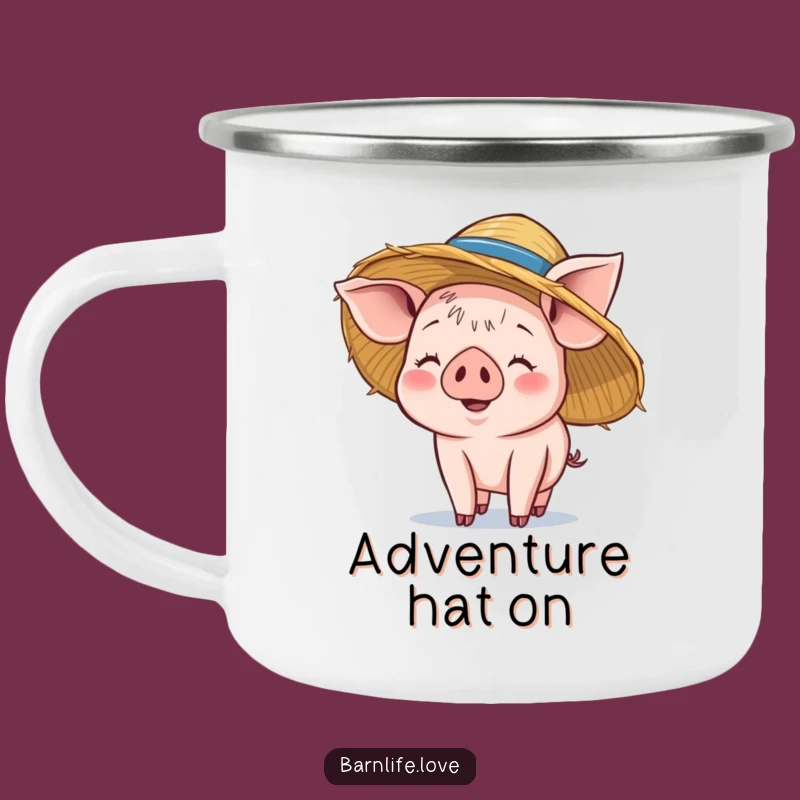 Funny Piglet Camping Mug: Durable Smiling Farm Animal Cup, Straw Hat Design