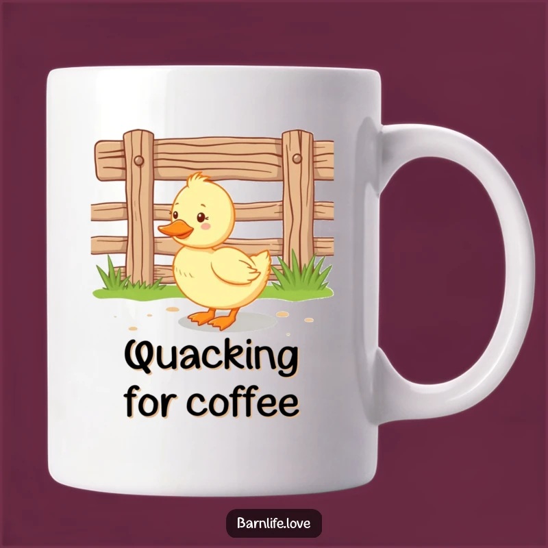 Funny Duckling Mug: Happy Waddling Farm Animal Art, Fence Scene, Perfect Gift