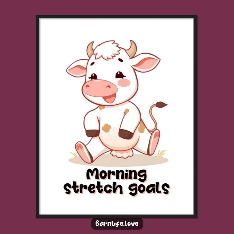 Funny Calf Digital Art: Cheerful Morning Farm Decor, Sunny Stretch Instant Print