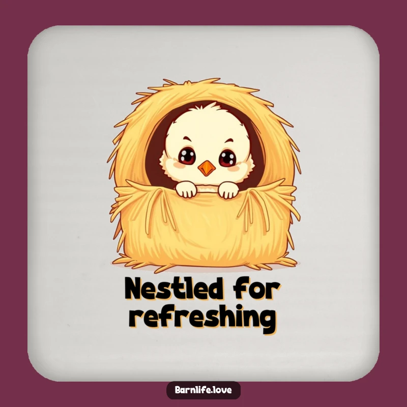 Funny Chick Coasters: Cute Farm Animal Drink Decor, Hay Bale Protection Set