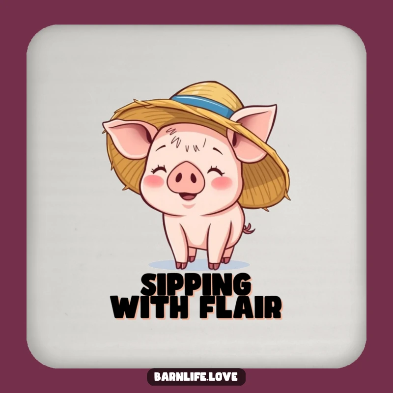 Funny Piglet Coasters: Smiling Farm Animal Drink Decor, Straw Hat Set