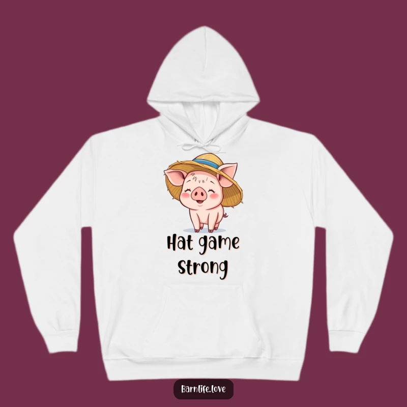 Funny Piglet Hoodie: Cozy Smiling Farm Animal Sweatshirt, Straw Hat Design