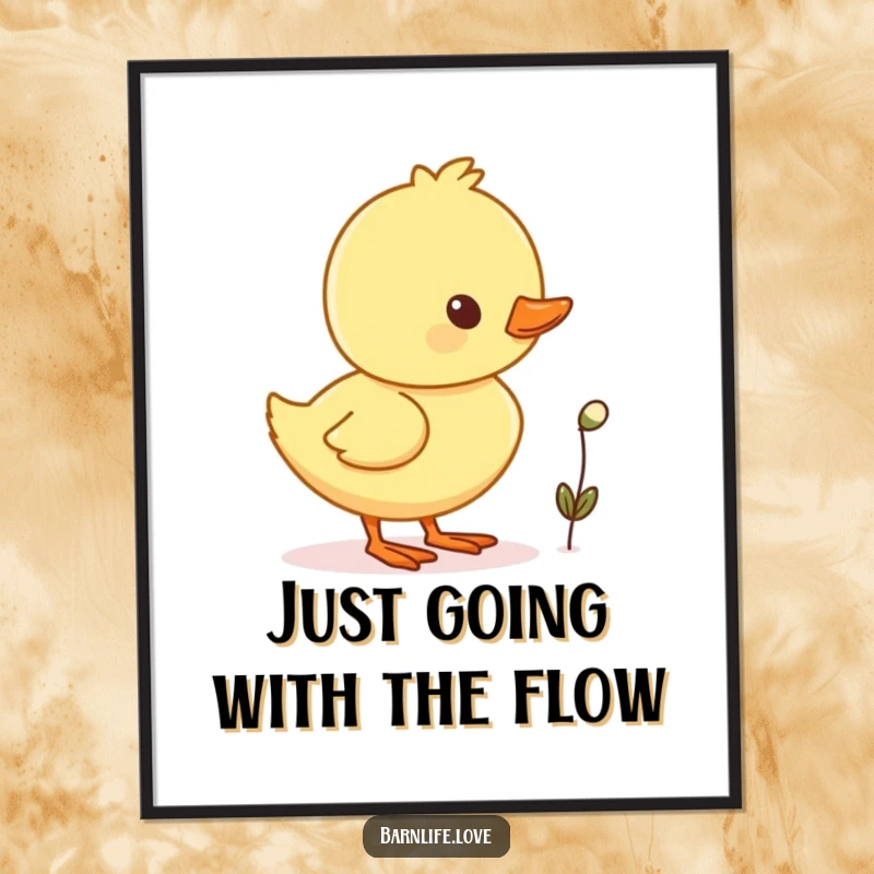 Cute Free Printable Wall Art of a cheerful duckling waddling with a single, tiny seed, bringing charm to decor.