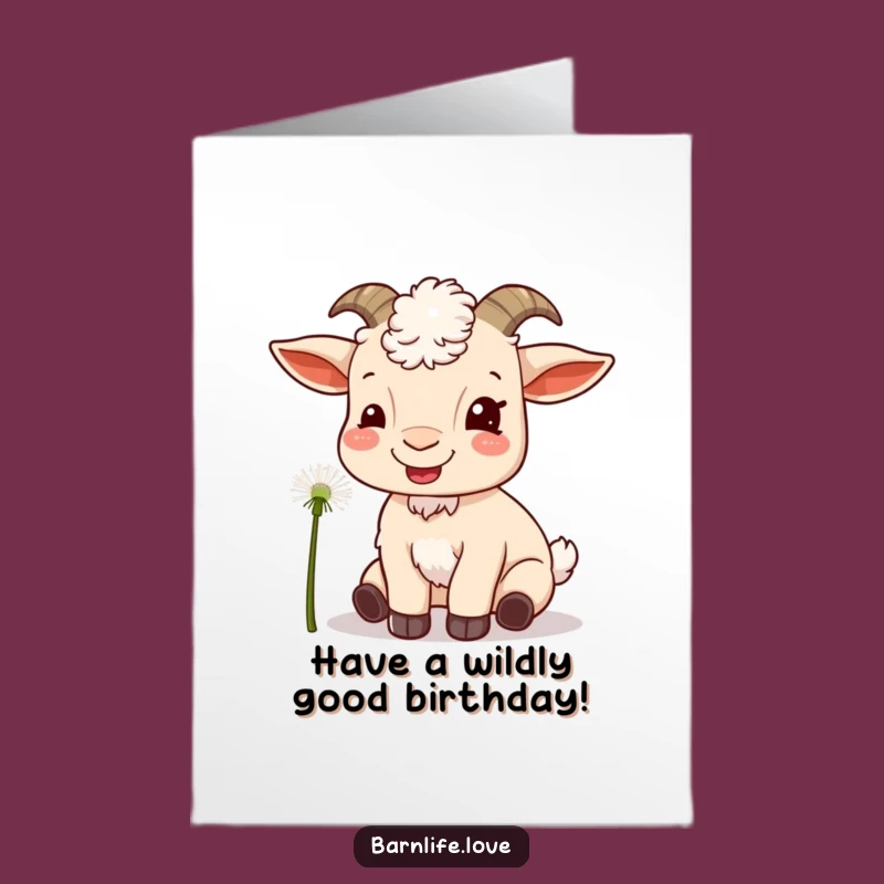 Free Printable Birthday Card: Content Goat with Dandelion, Funny Downloadable Greeting
