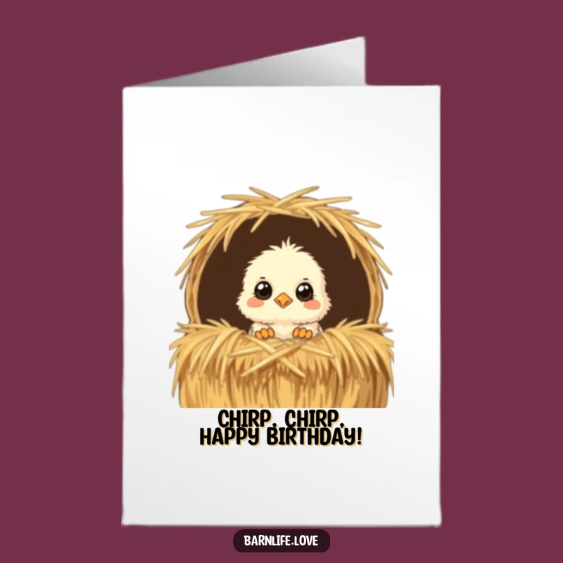Free Printable Chick Birthday Card - Fluffy Friend Peeking Funny Downloadable Gift