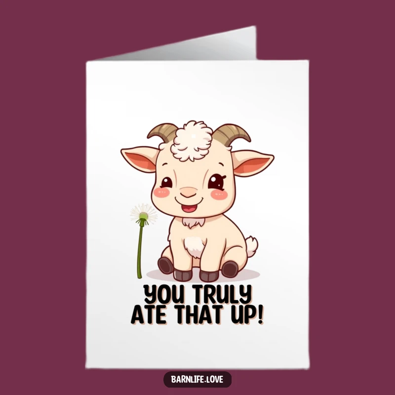 Free Printable Congrats Card: Content Goat with Dandelion, Cheerful Downloadable Greeting