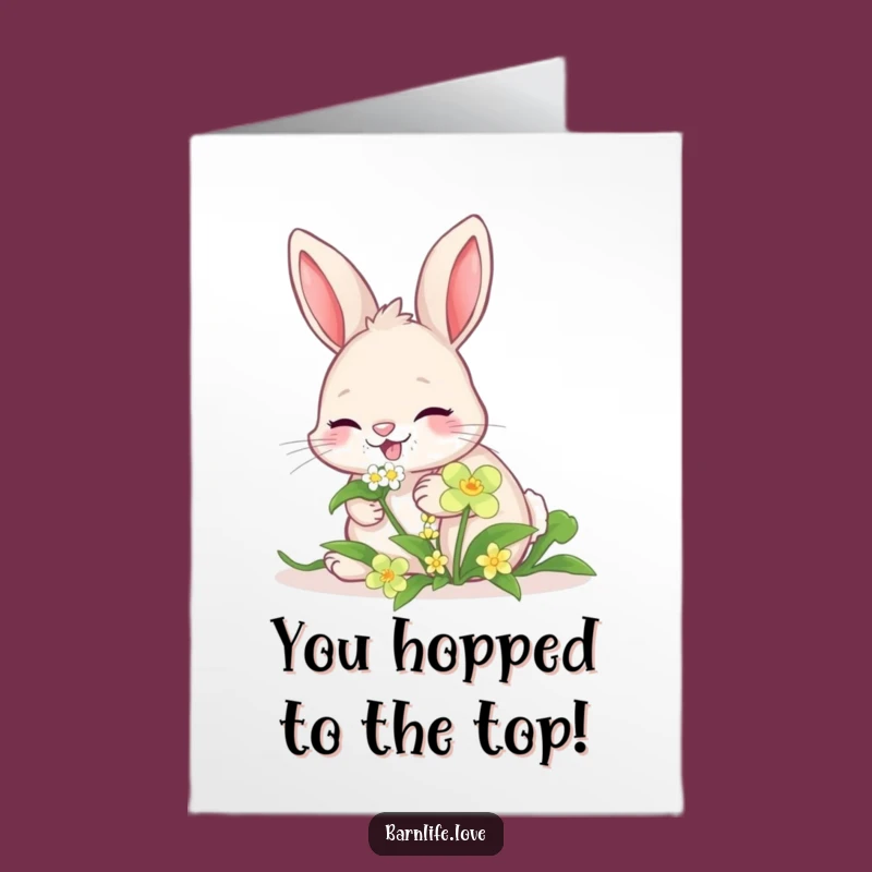Free Printable Congrats Card: Giggling Bunny Nibbling Clover, Joyful Downloadable Greeting