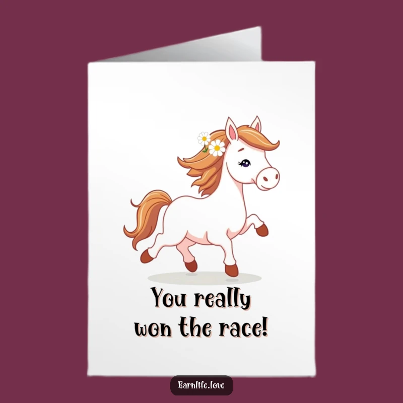 Free Printable Congrats Card: Spirited Horse with Daisy, Joyful Downloadable Greeting