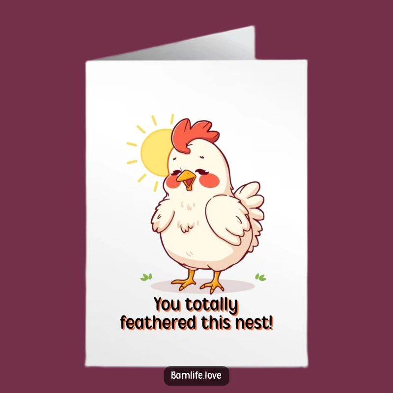 Free Printable Congrats Card: Funny Chicken Dusting Feathers, Joyful Downloadable Greeting