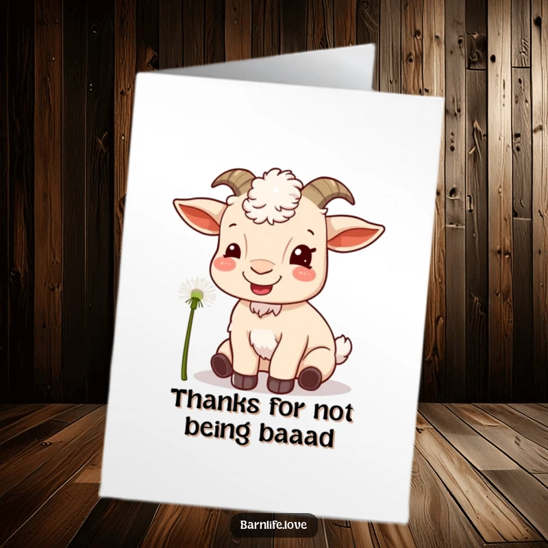 Funny Free Printable Thank You Card with a content goat munching on a dandelion, a sweet thank you.