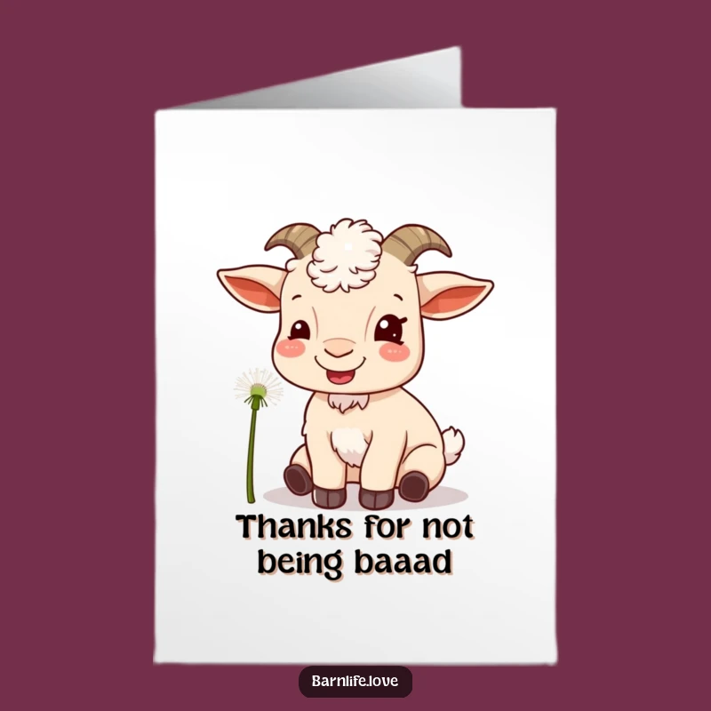 Free Printable Thank You Card: Content Goat with Dandelion, Sweet Downloadable Greeting