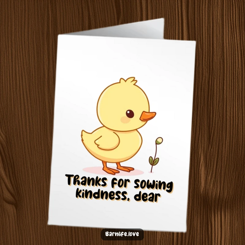 Cute Free Printable Thank You Card with a cheerful duckling waddling with a single, tiny seed, conveying thanks.