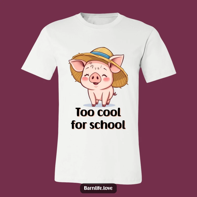 Funny Piglet T-Shirt: Smiling Farm Animal, Straw Hat Style, Cute Graphic Tee