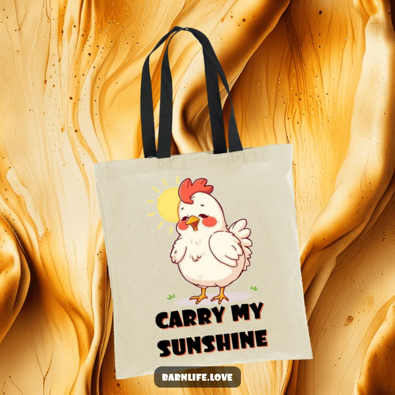 Funny chicken tote bag depicting a contented hen dusting its feathers in the sun, ready for everyday adventures.