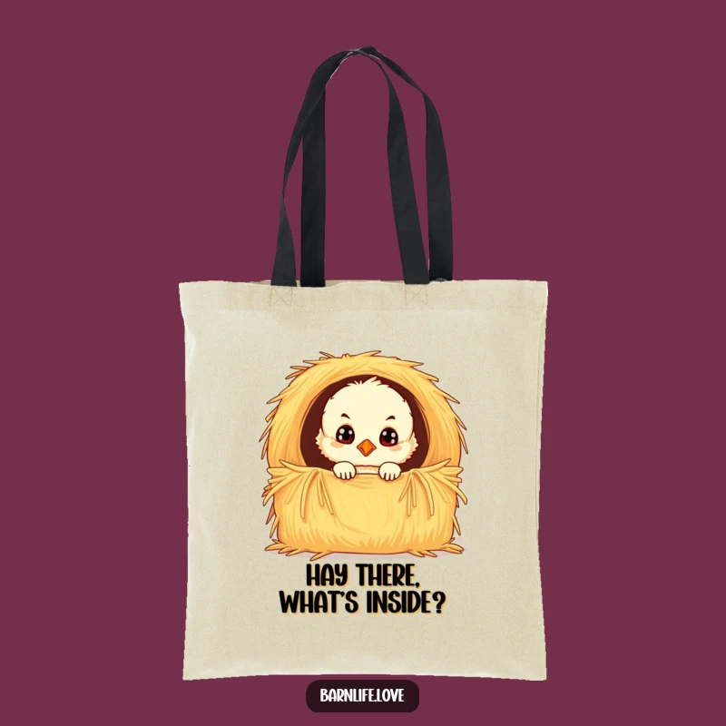 Funny Chick Tote Bag: Cute Farm Animal Carry-All, Adorable Hay Bale Design